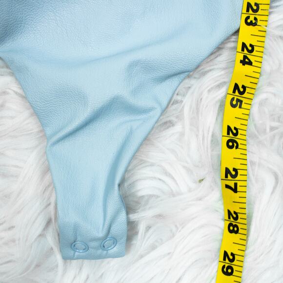 Naked‎ Wardrobe Blue Faux Leather Bodysuit Square Neck Sleeveless Tank Medium - Picture 12 of 14